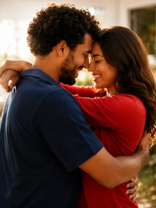 Casal abraçado em um momento de carinho